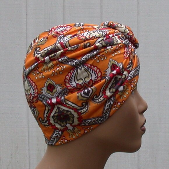 Orange Zulu Instant Wrap Bantu Slip On Cap Jamican Chiney Bumps - Picture 1 of 2